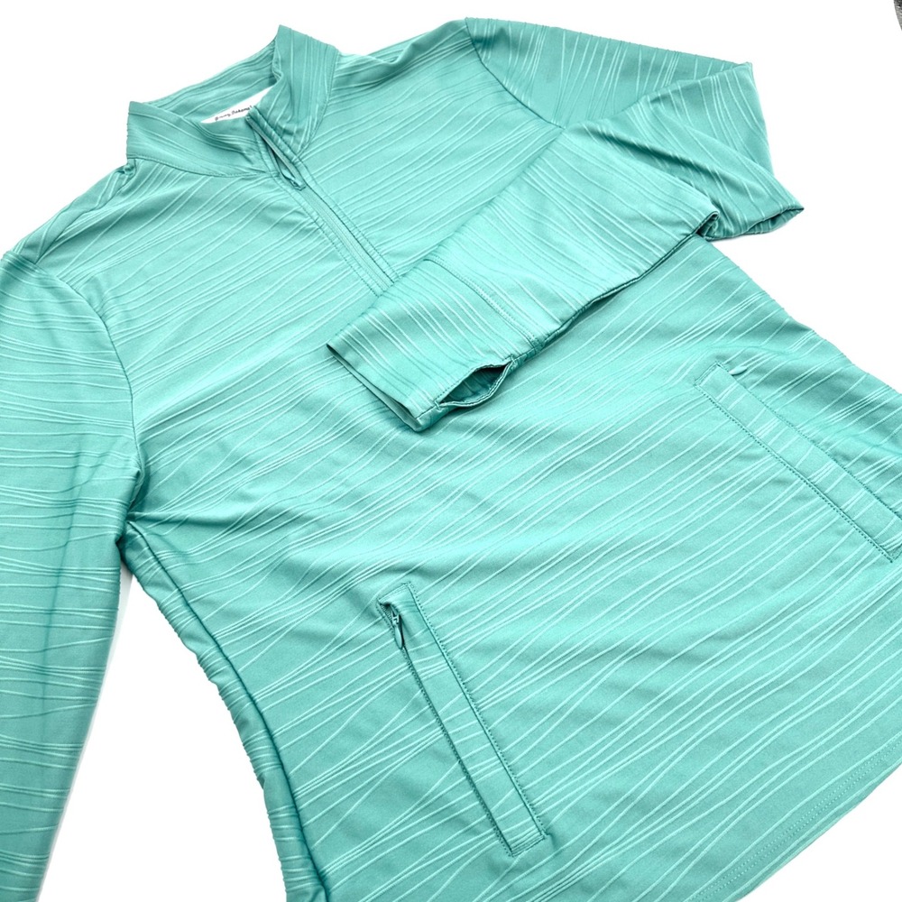 Tommy Bahama Pullover Womens L Teal Excellent 1/4 Zip Wavy Ribbed Active Golf